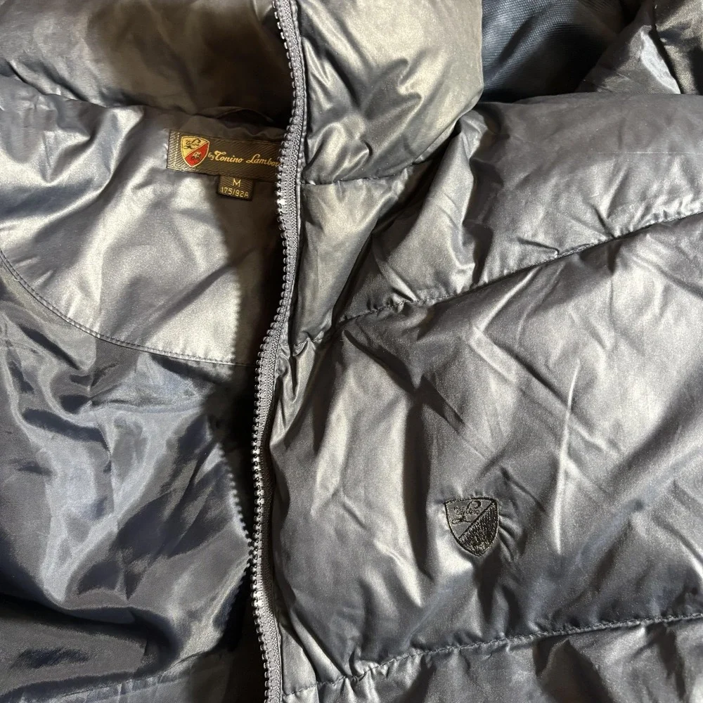 Tonino Lamborghini Jacket Mens Medium Blue White Hooded Down Puffer Winter‎ Coat - Picture 7 of 10
